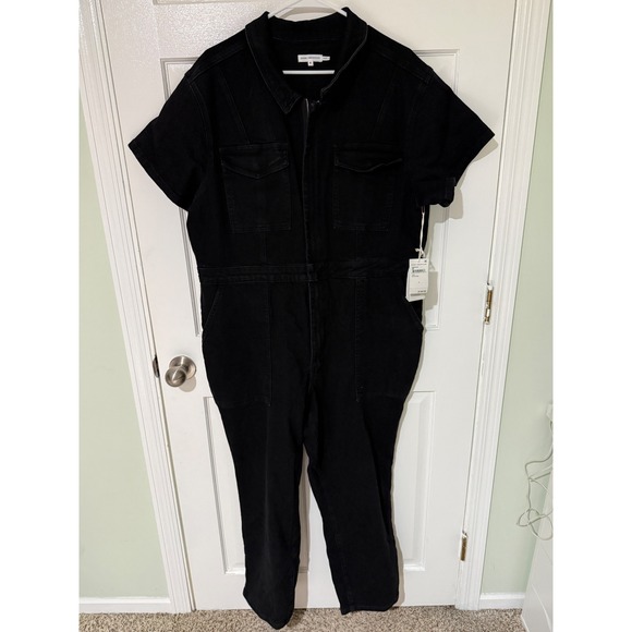 Good American Pants - Good American Black Denim Short Sleeve Utility Jumpsuit Size 6
